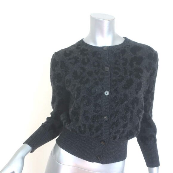 Christian Dior Metallic Leopard Print Cardigan Charcoal Cashmere-Blend Size US 6 - Picture 1 of 7